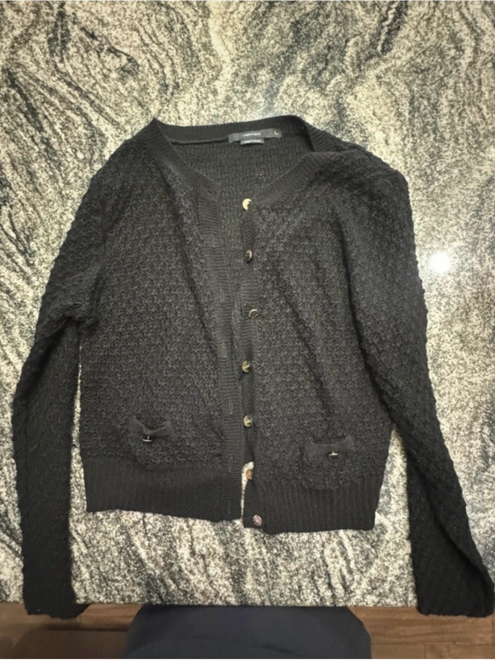 Women's Black Textured Button-Up Cardigan Sweater